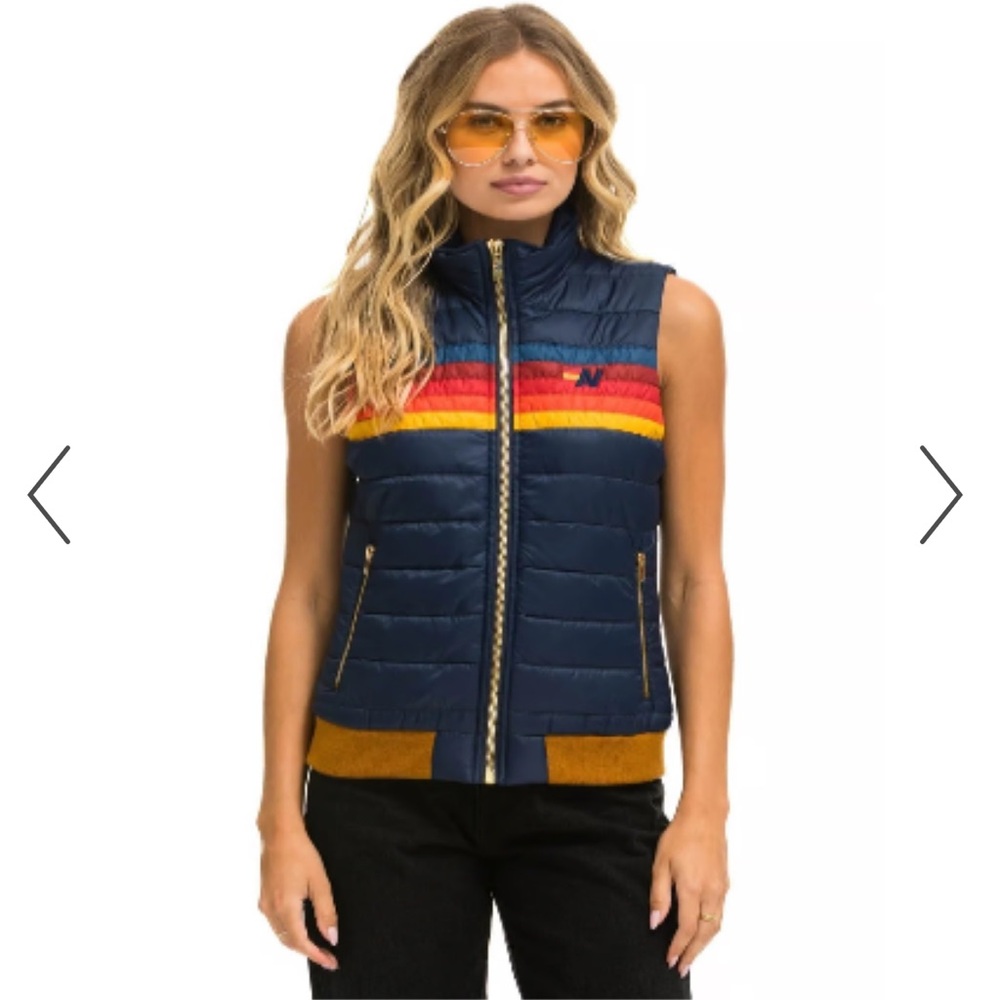 Aviator Nation Five Stripe Puffer Vest in Navy